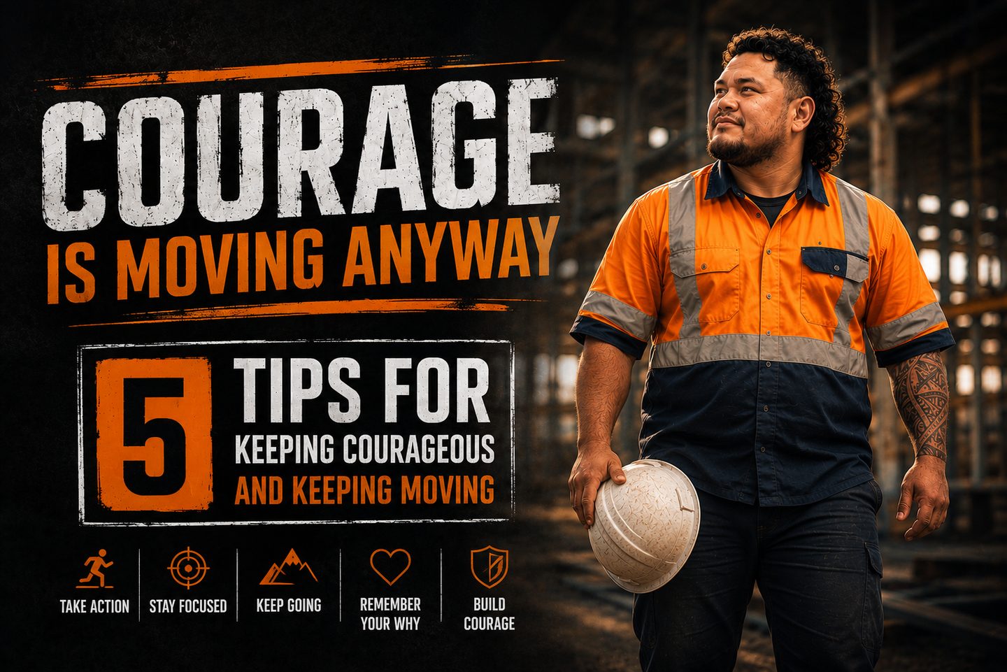 Courage is moving anyway. Five tips for keeping courageous and keeping moving. Take action, stay focused, keep going, remember your why, build courage.