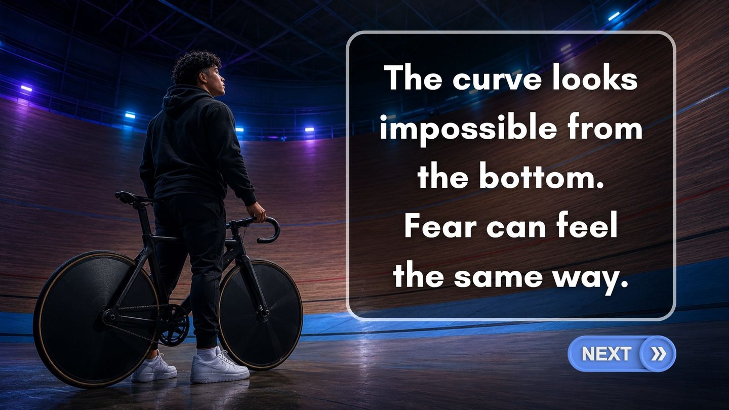 The curve looks impossible from the bottom. Fear can feel the same way.